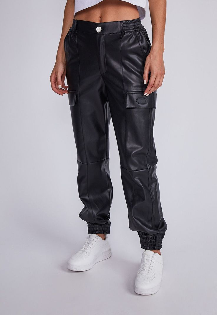 Pantalón Mujer Negro Jogger Eco Cuero Sioux-0