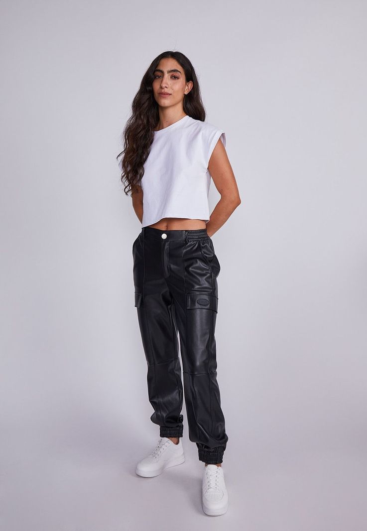 Pantalón Mujer Negro Jogger Eco Cuero Sioux-3