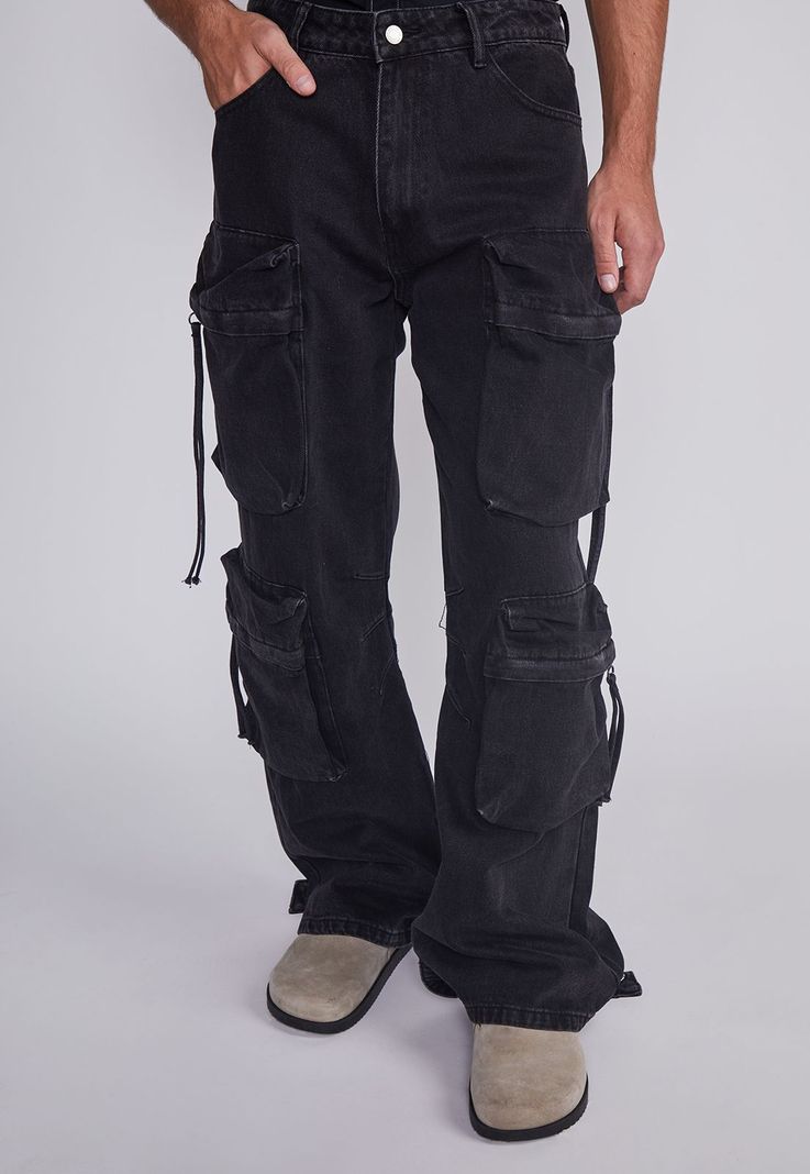 Jeans Hombre Multicargo Y Cierres Negro Sioux-0