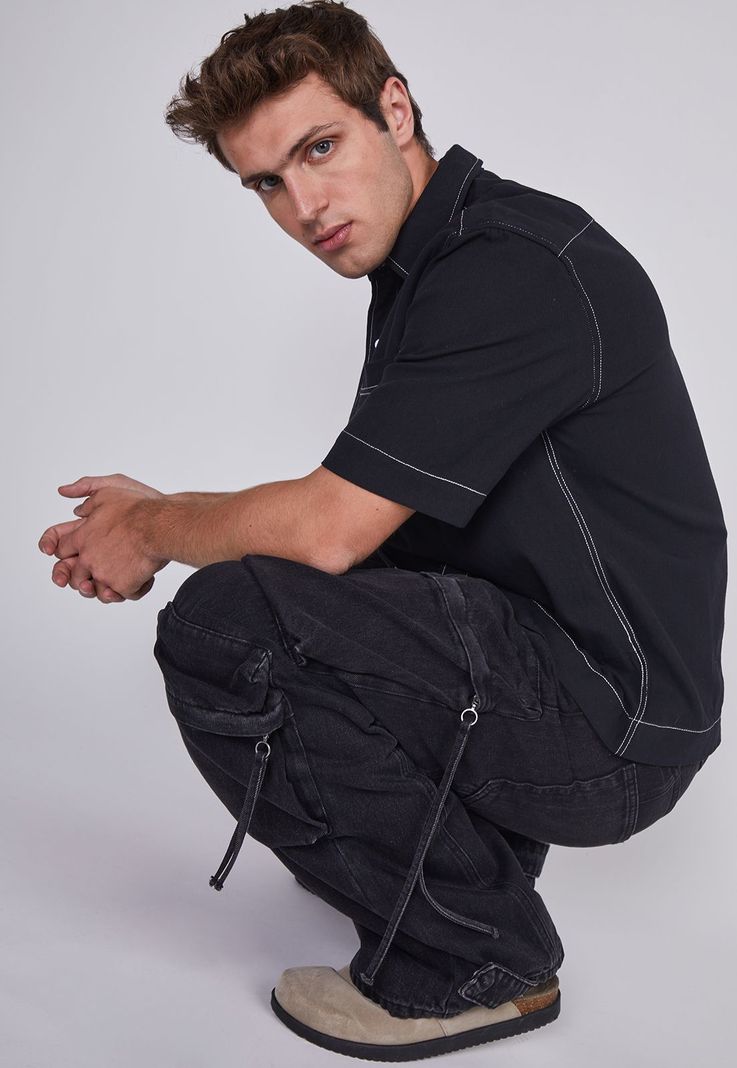 Jeans Hombre Multicargo Y Cierres Negro Sioux-1