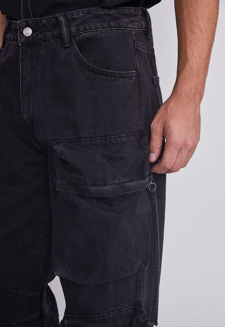 Jeans Hombre Multicargo Y Cierres Negro Sioux-2