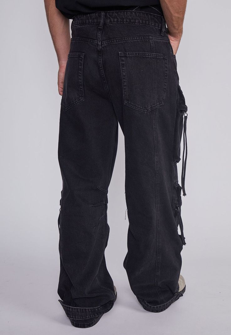 Jeans Hombre Multicargo Y Cierres Negro Sioux-3
