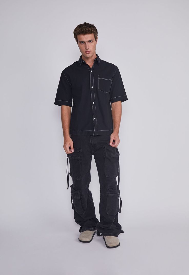 Jeans Hombre Multicargo Y Cierres Negro Sioux-4