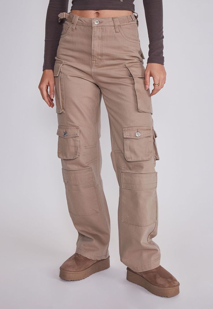 Pantalon Mujer Cargo Cintura Cafe Sioux-1