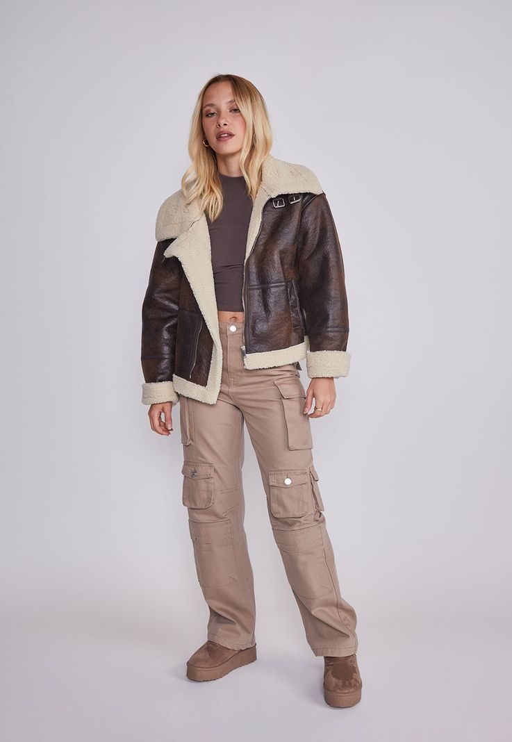 Pantalon Mujer Cargo Cintura Cafe Sioux-4