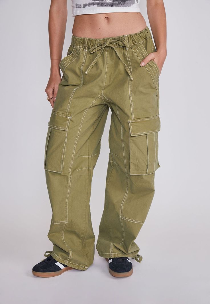 Pantalon Mujer Baggy Costuras Verde Sioux-1