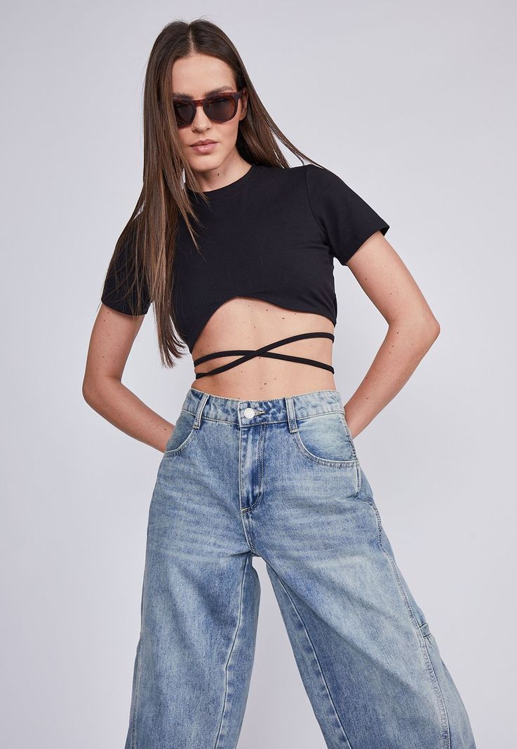 Polera Mujer Negro Lazo Cintura Sioux-2