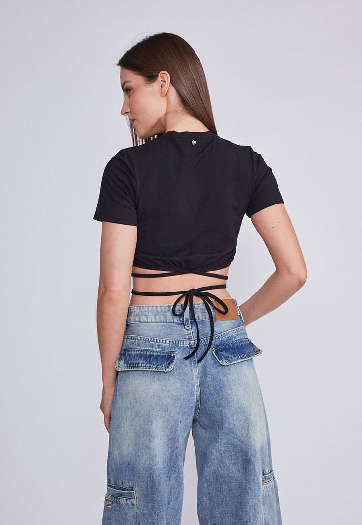 Polera Mujer Negro Lazo Cintura Sioux-3