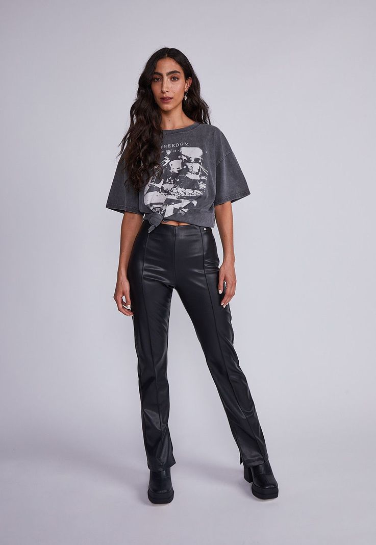 Pantalón Mujer Negro Eco Cuero Sin Pretina Sioux-3