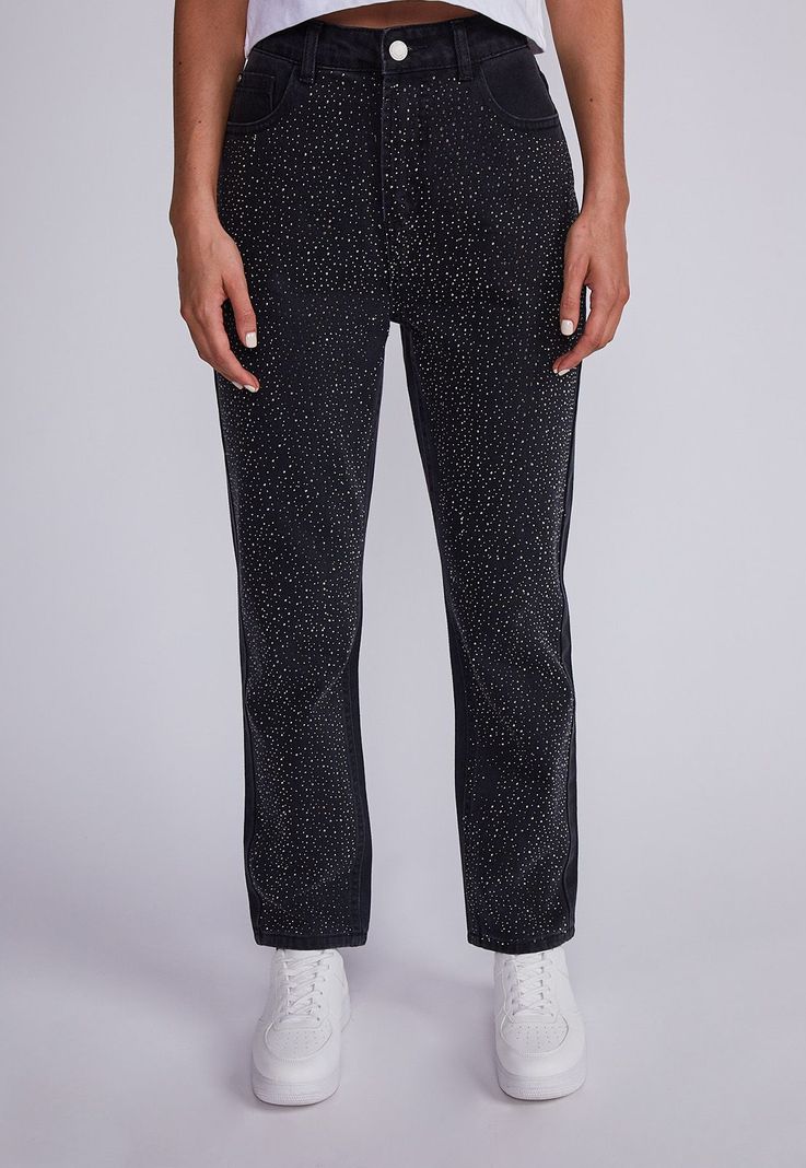Jeans Mujer Negro Regular Brillos Sioux-0