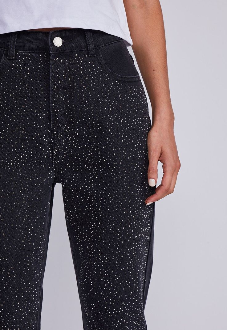 Jeans Mujer Negro Regular Brillos Sioux-1