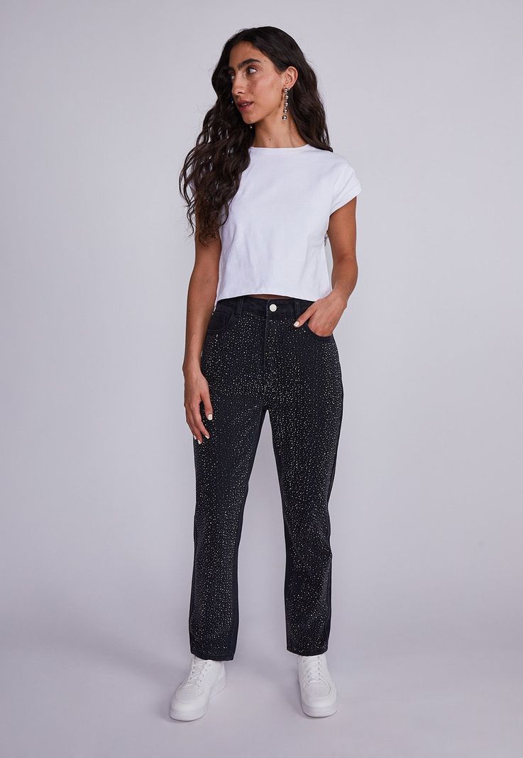Jeans Mujer Negro Regular Brillos Sioux-3