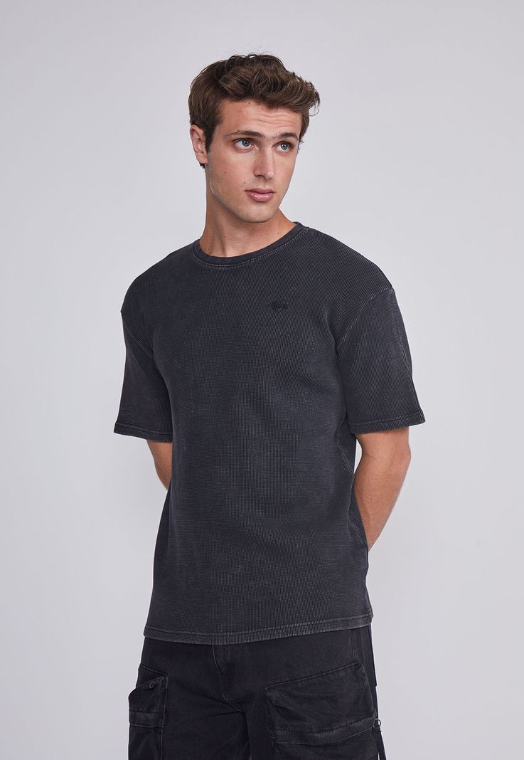 Polera Hombre Waffle Basica Negro Sioux-0