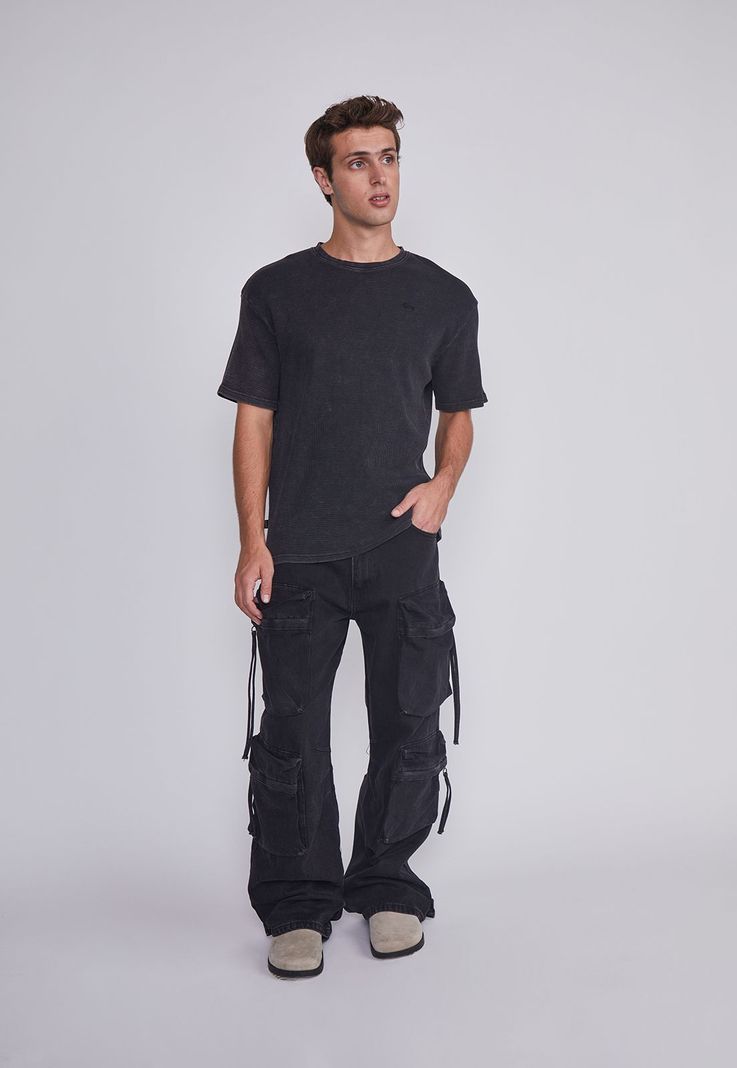 Polera Hombre Waffle Basica Negro Sioux-4