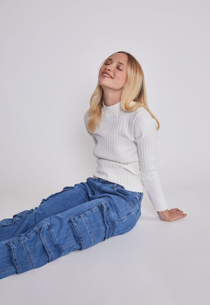Jeans Mujer Cargo Wide Leg Azul Sioux-0