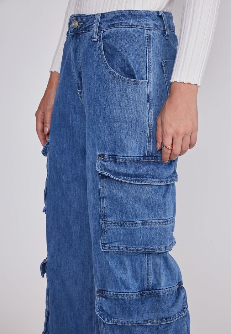Jeans Mujer Cargo Wide Leg Azul Sioux-2