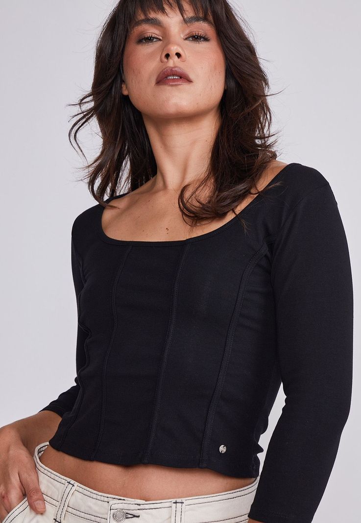 Polera Mujer Negro Manga Larga Tipo Corset Sioux-1