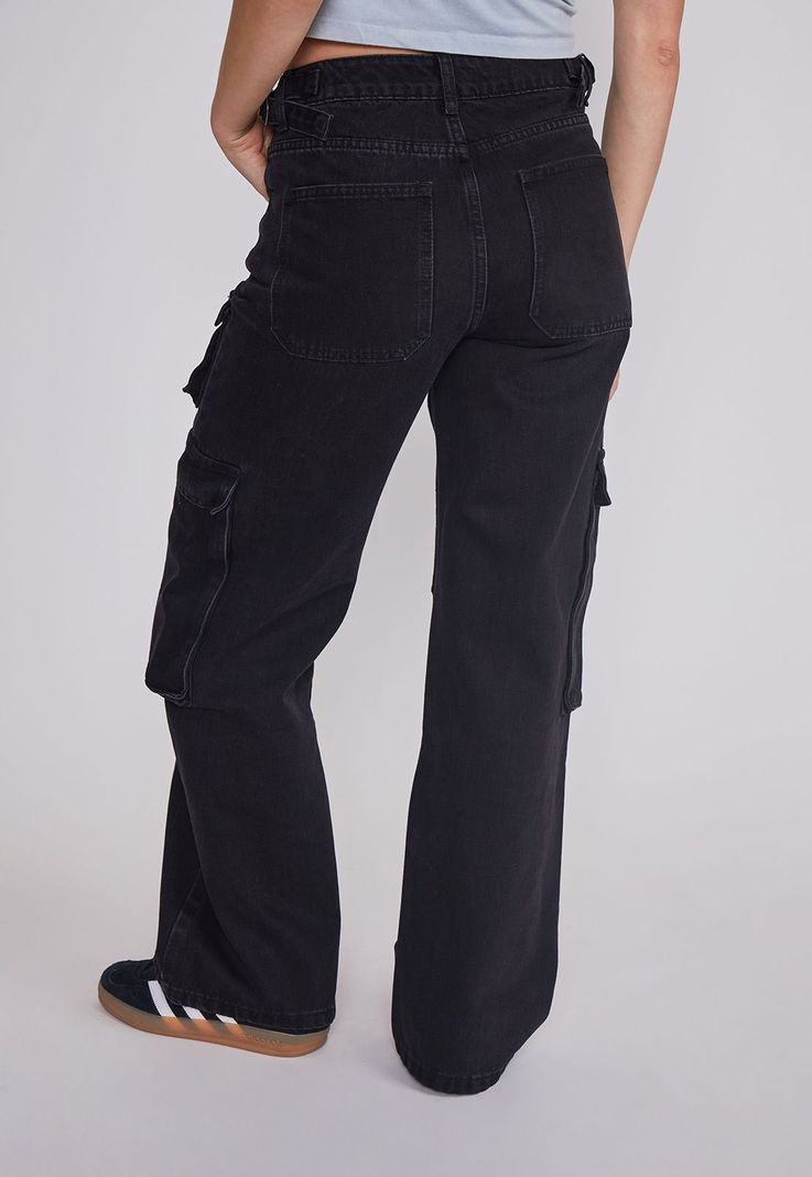 Jeans Mujer Cargo Ajustador Negro Sioux-3
