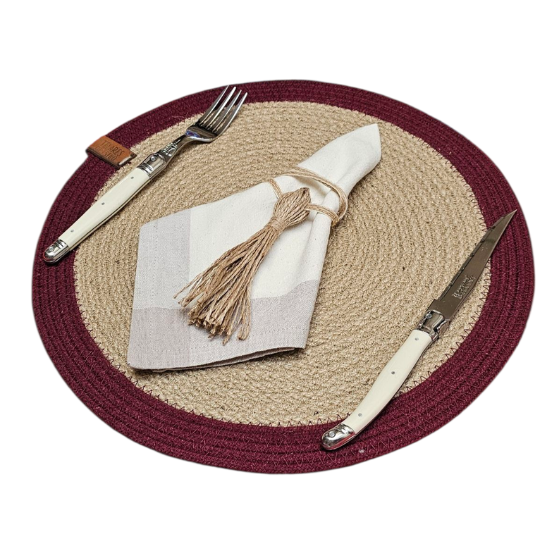 INDIVIDUAL para Mesa Terraza Fibra Natural con Regalo Servilletero Burdeo