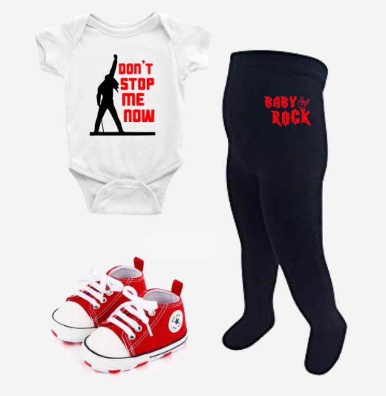 Conjunto Rockero Bebé Body Rock Zapatilla Bandas Rock Queen-0