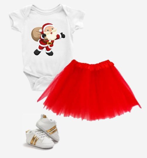Conjunto Bebé Navidad Niña Viejito Pascuero Santa Claus Tutú-0