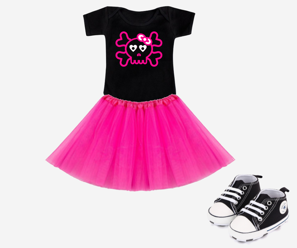 Conjunto Rockero Bebé Body Tutú Rock Zapatilla Calavera Bandas Rock-0