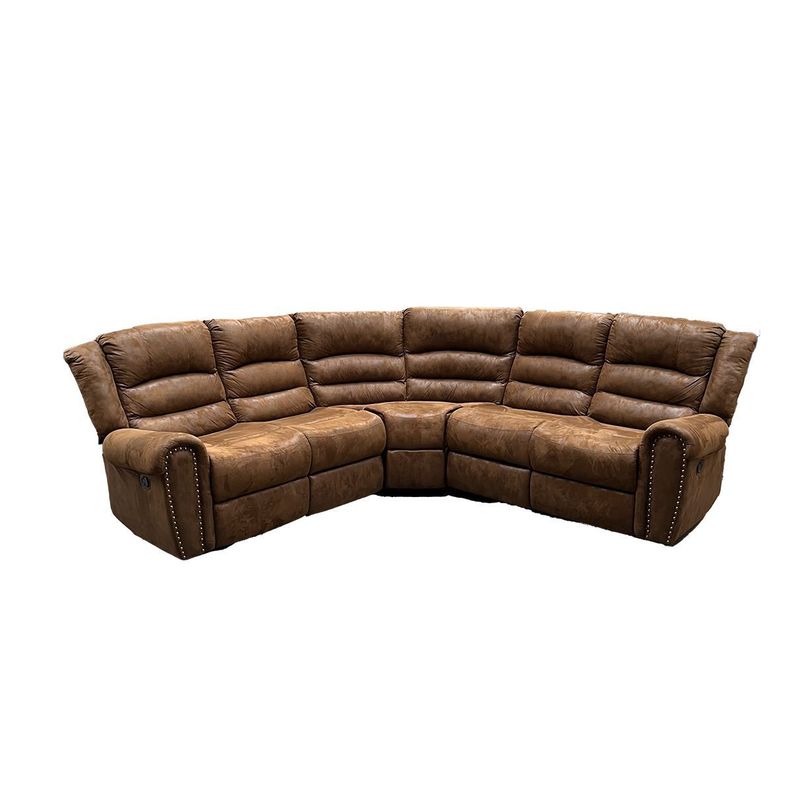 Sofá Seccional Reclinable Moderno Cuero Viejo Café Castle 7245-0