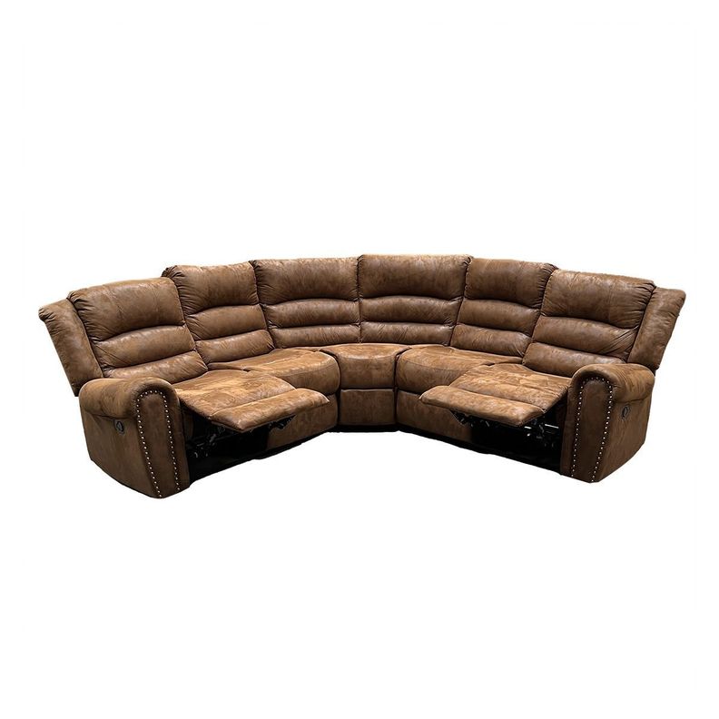 Sofá Seccional Reclinable Moderno Cuero Viejo Café Castle 7245-1