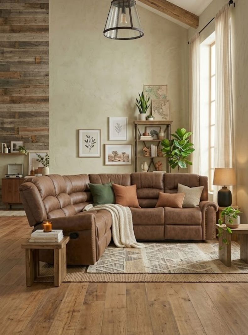 Sofa Seccional Reclinable 5 Cuerpos Moderno Cuero Viejo Cafe Castle