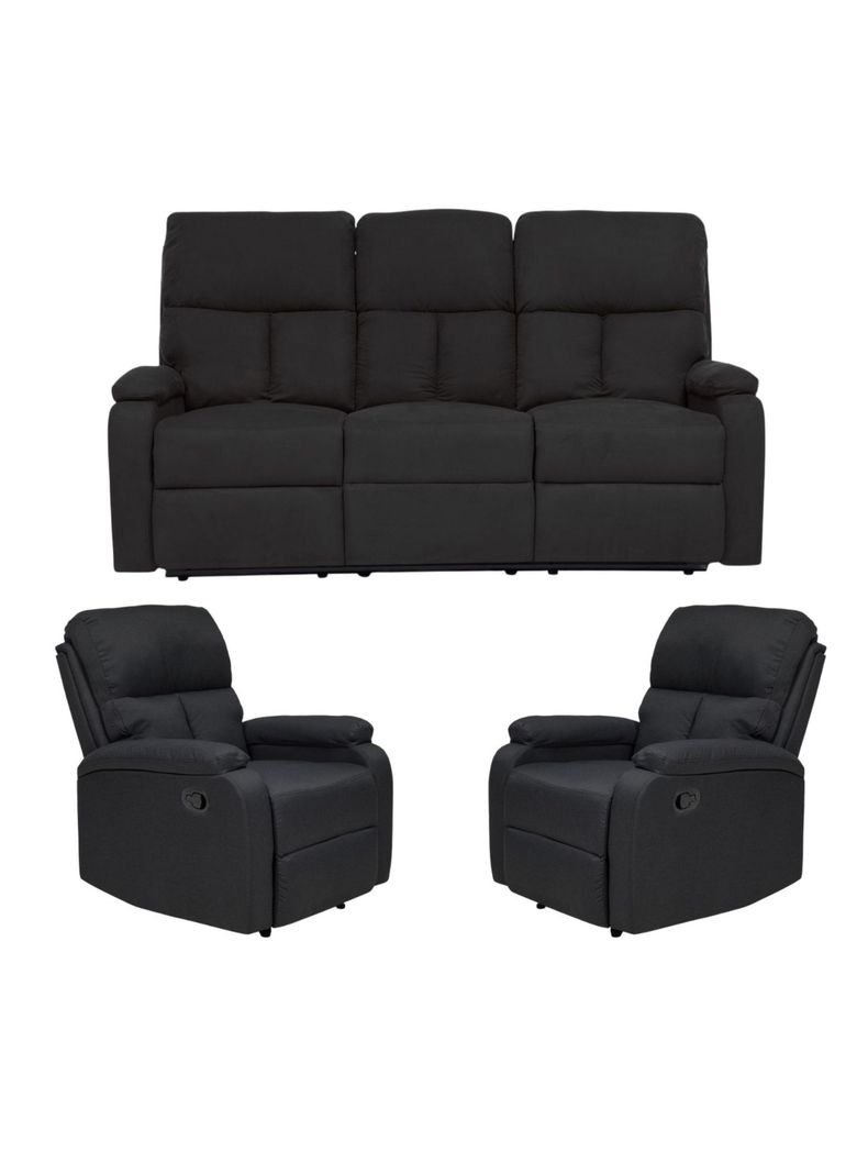  Living Sofá 3 Cuerpos Reclinable Matheus Negro + 2 Bergers VS8070BL-0