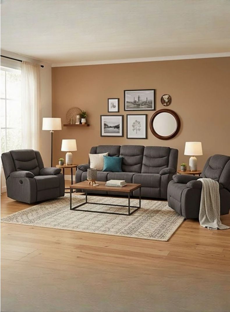 Living Reclinable Sofa 3 Cuerpos + 2 Bergers Reclinable Norman SET2011GR