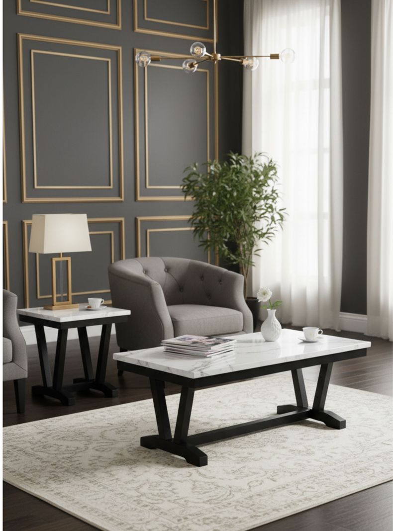Set Mesa de Centro + Mesa Lateral Marmol Blanco 4931ML