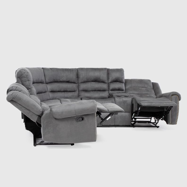 Sofá Seccional Reclinable Moderno Gris 5 Cuerpos + Consola Castle 7245CHCGR-5