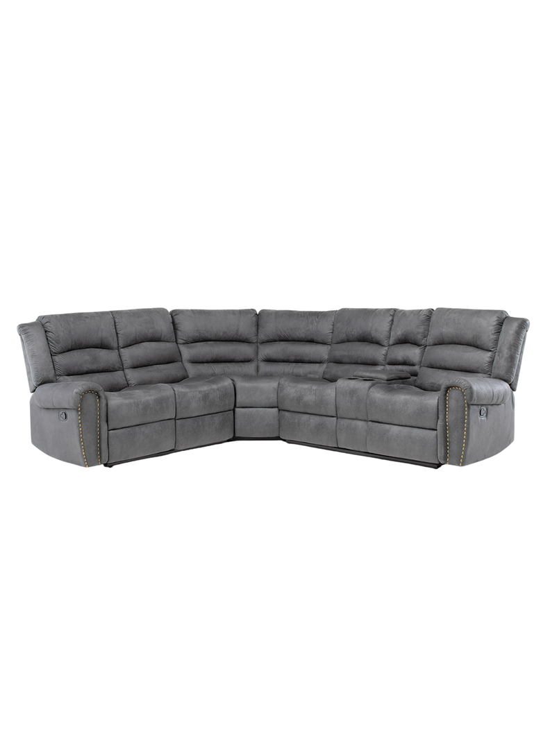 Sofá Seccional Reclinable Moderno Gris 5 Cuerpos + Consola Castle 7245CHCGR-0