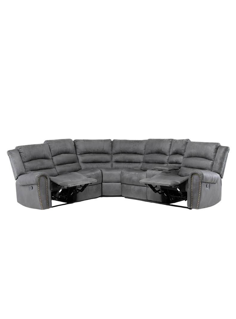 Sofá Seccional Reclinable Moderno Gris 5 Cuerpos + Consola Castle 7245CHCGR-1