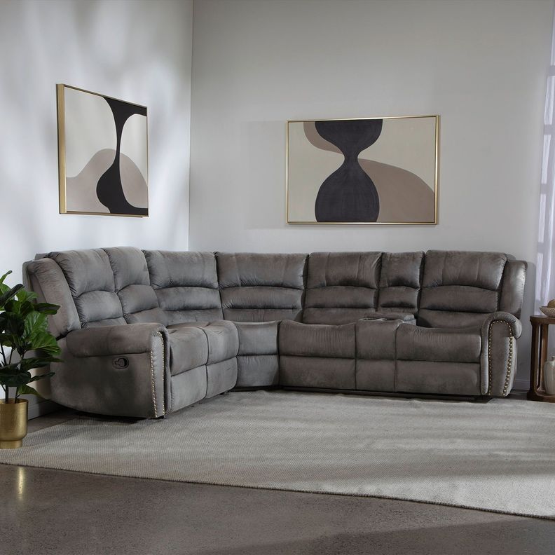 Sofá Seccional Reclinable Moderno Gris 5 Cuerpos + Consola Castle 7245CHCGR-2