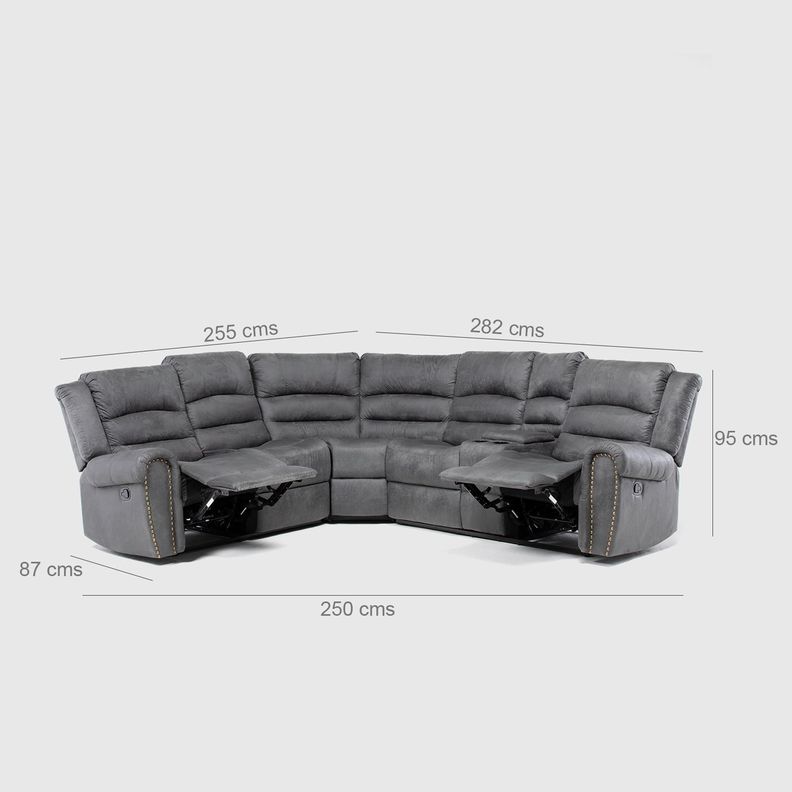 Sofá Seccional Reclinable Moderno Gris 5 Cuerpos + Consola Castle 7245CHCGR-3