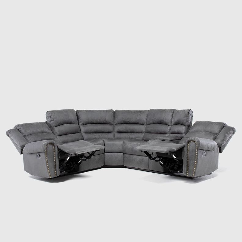 Sofá Seccional Reclinable Moderno Gris 5 Cuerpos + Consola Castle 7245CHCGR-4