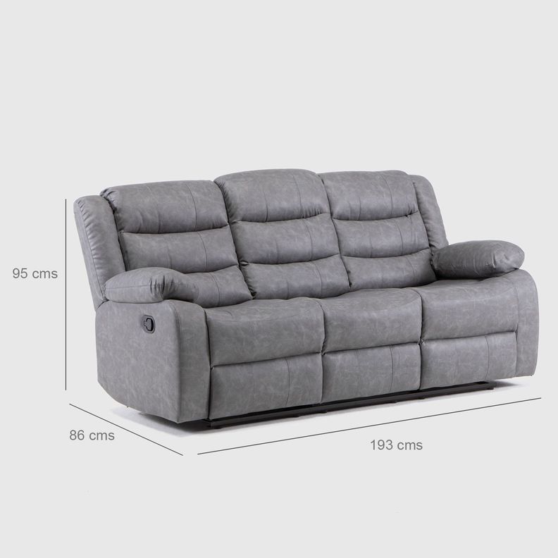 Sofá Gris Reclinable 3 Cuerpos Moderno Roma KM060SGR-3