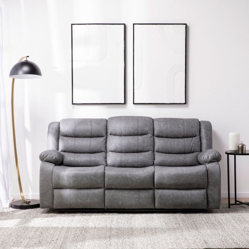 Sofá Gris Reclinable 3 Cuerpos Moderno Roma KM060SGR-2