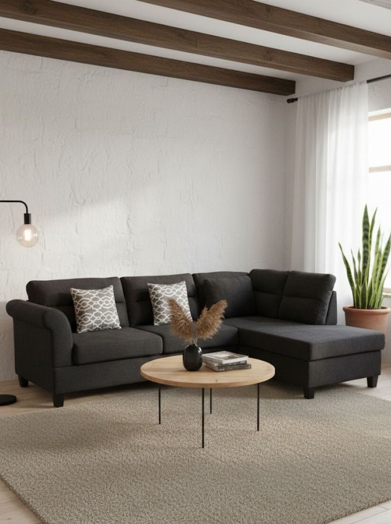 Sofa Seccional Derecho 4 Cuerpos Tradicional Negro Nebraska KM107RBK