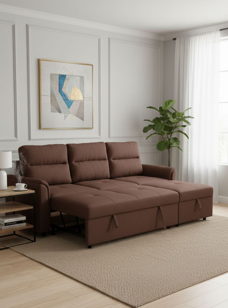 Sofa Seccional Cama 2 Plazas Moderno Lino Sidney Cafe