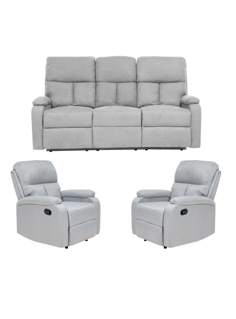 Living Sofá 3 Cuerpos Reclinable Matheus Gris + 2 Bergers VS8070GR-0