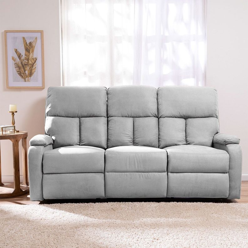 Living Sofá 3 Cuerpos Reclinable Matheus Gris + 2 Bergers VS8070GR-5
