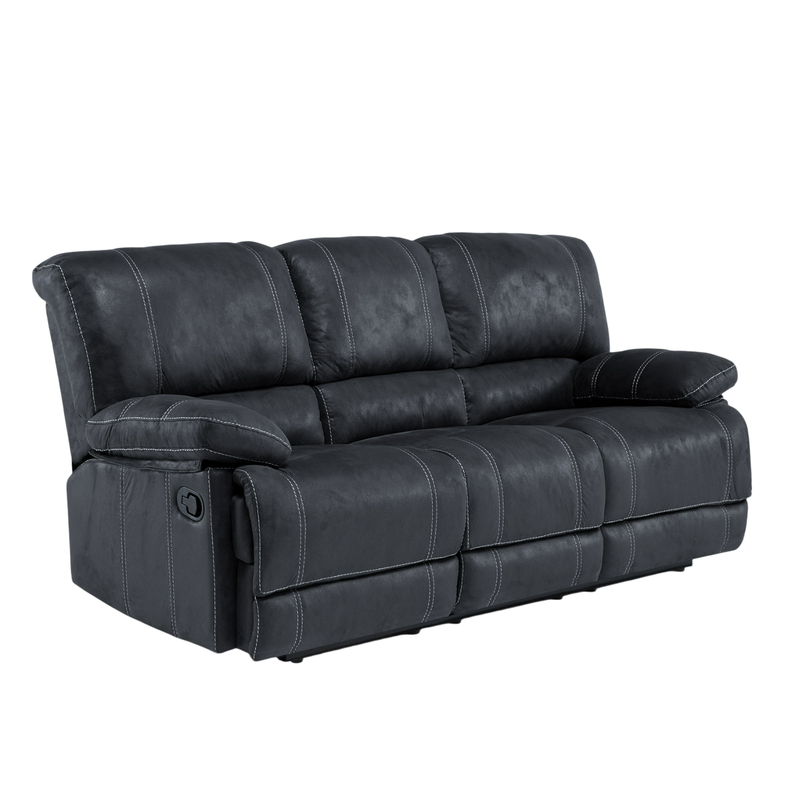 Sofá 3 Cuerpos Reclinable Cuero Viejo Gris Clásico Castle 98023SR4GR-0
