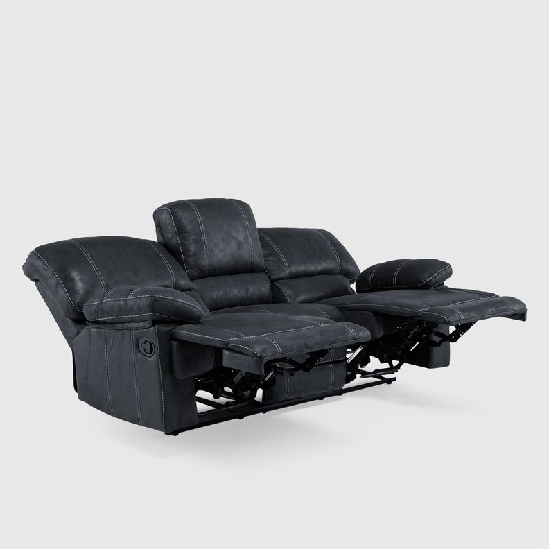 Sofá 3 Cuerpos Reclinable Cuero Viejo Gris Clásico Castle 98023SR4GR-3