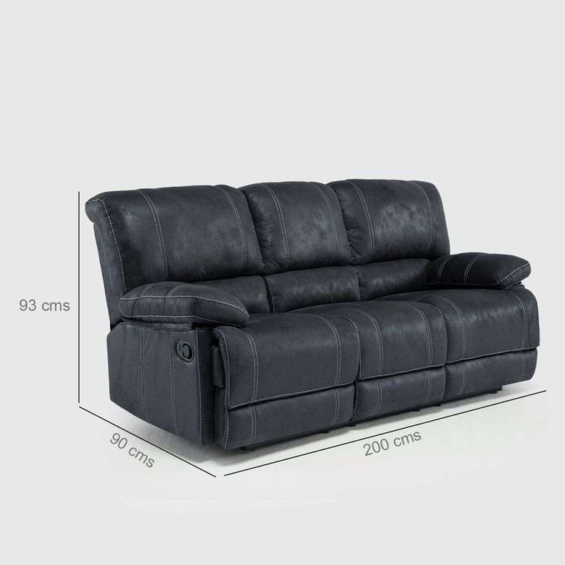 Sofá 3 Cuerpos Reclinable Cuero Viejo Gris Clásico Castle 98023SR4GR-6