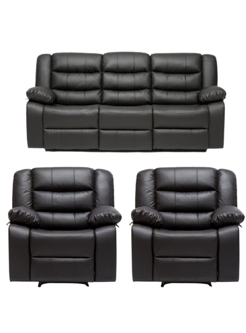 Living Sofá 3 Cuerpos Reclinable Roma Negro + 2 Bergers KM060BL-0