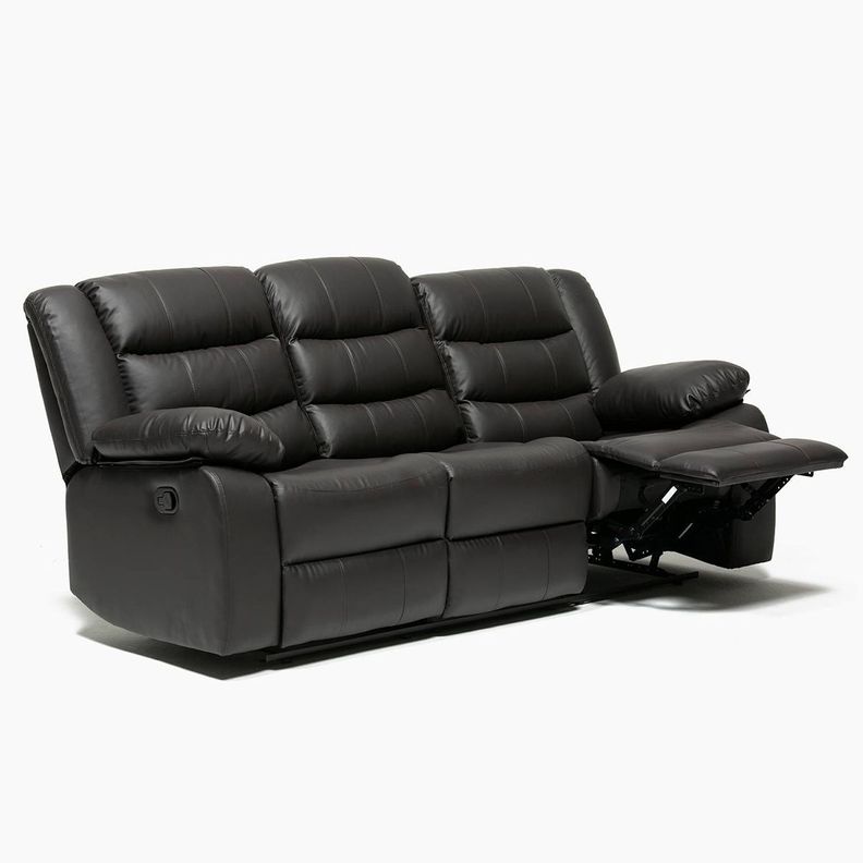 Living Sofá 3 Cuerpos Reclinable Roma Negro + 2 Bergers KM060BL-4