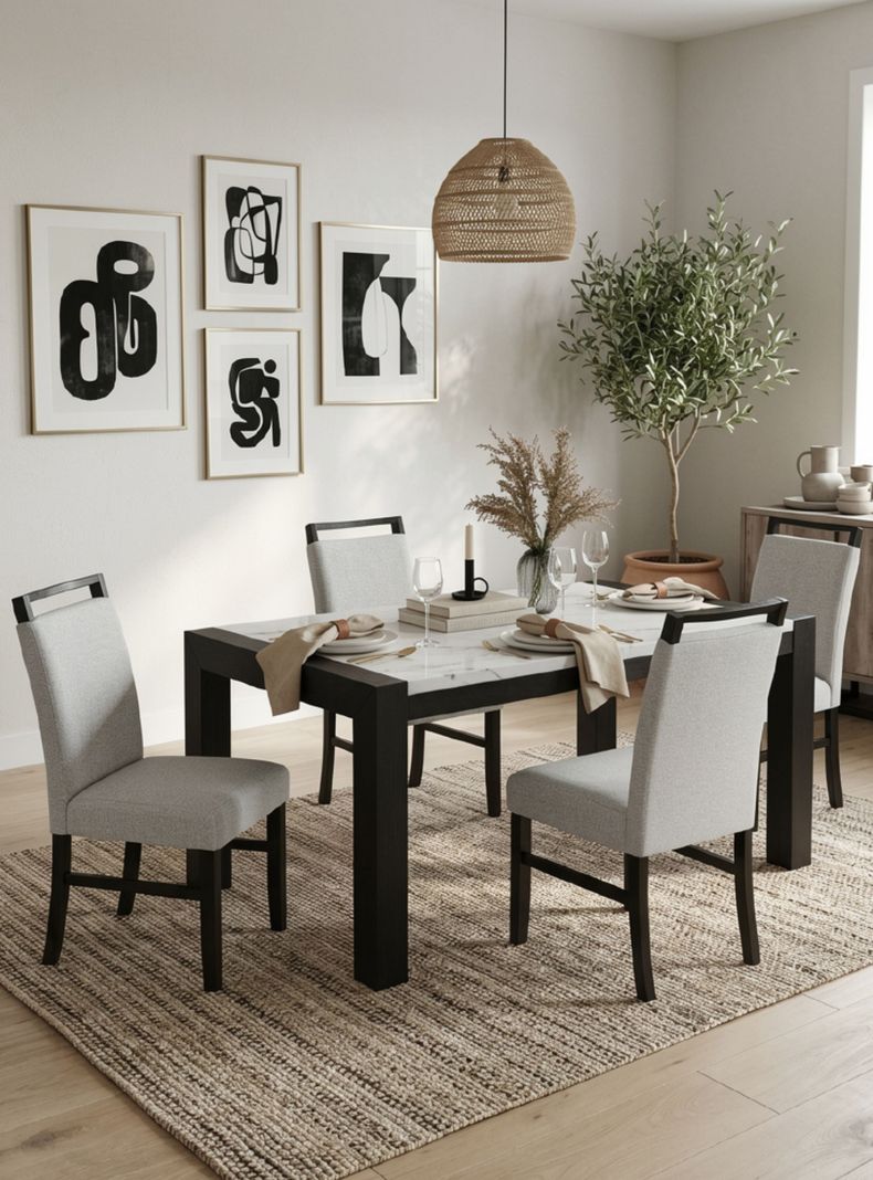 Juego de Comedor 4 sillas Moderno Belice Blanco Gris
